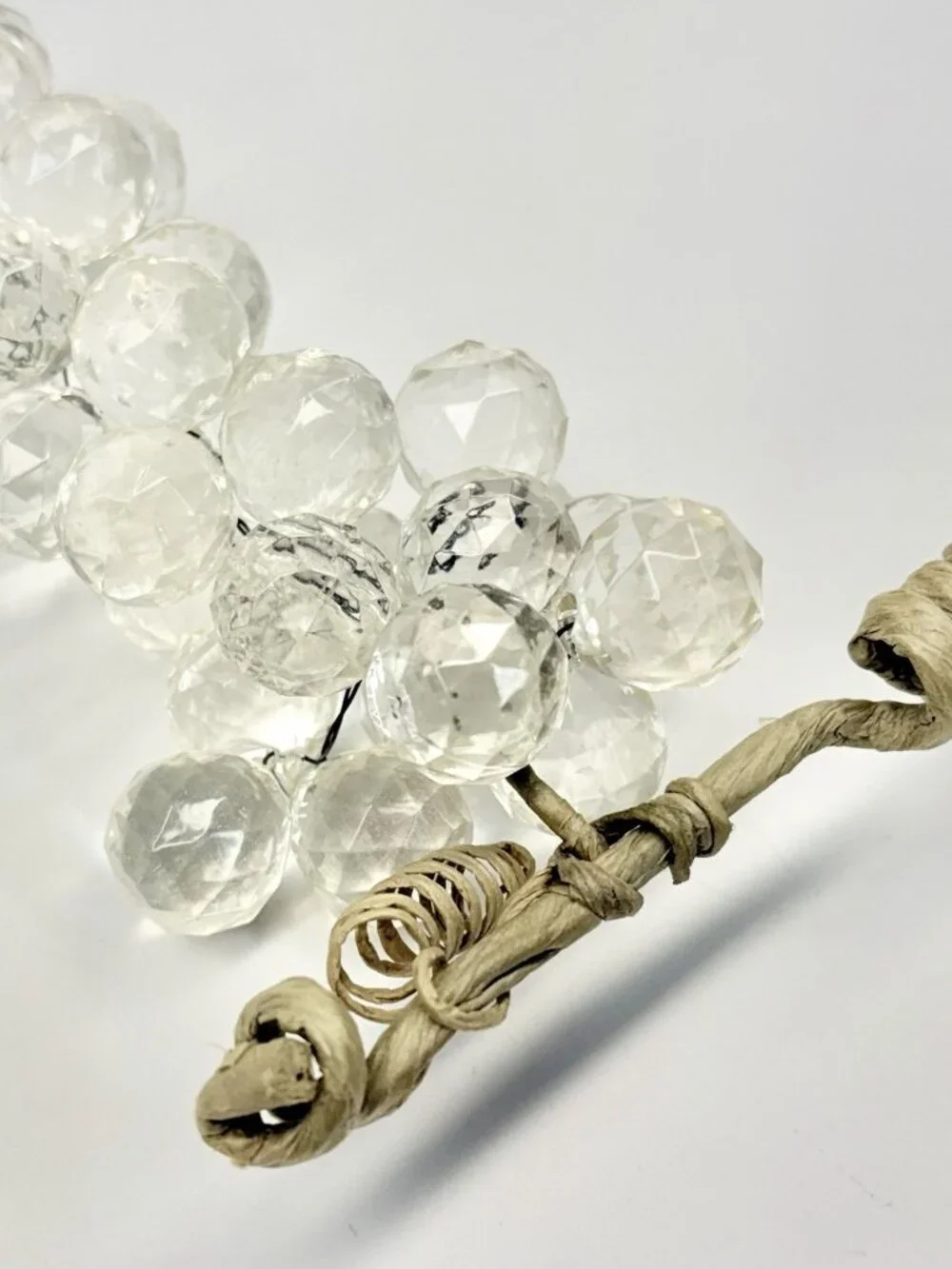 Vintage MCM Clear Faceted Lucite Acrylic Grapes Cluster With Faux Wood Stem